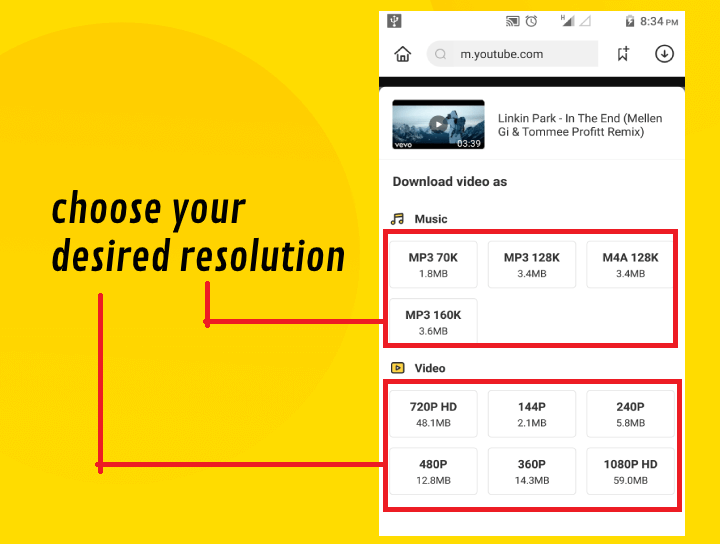 Download videos in different resolutions